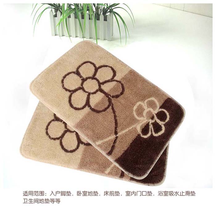 青苇 防滑地垫 脚垫 咖色小花 2条装 40*60cm