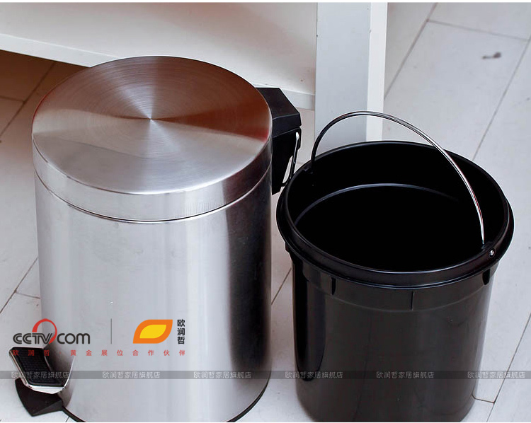 
                                        
                                                                                欧润哲 家用垃圾桶 5L镜光不锈钢脚踏带盖翻盖圆形家用卫生间客厅分类卫生桶垃圾篓 内外双桶                