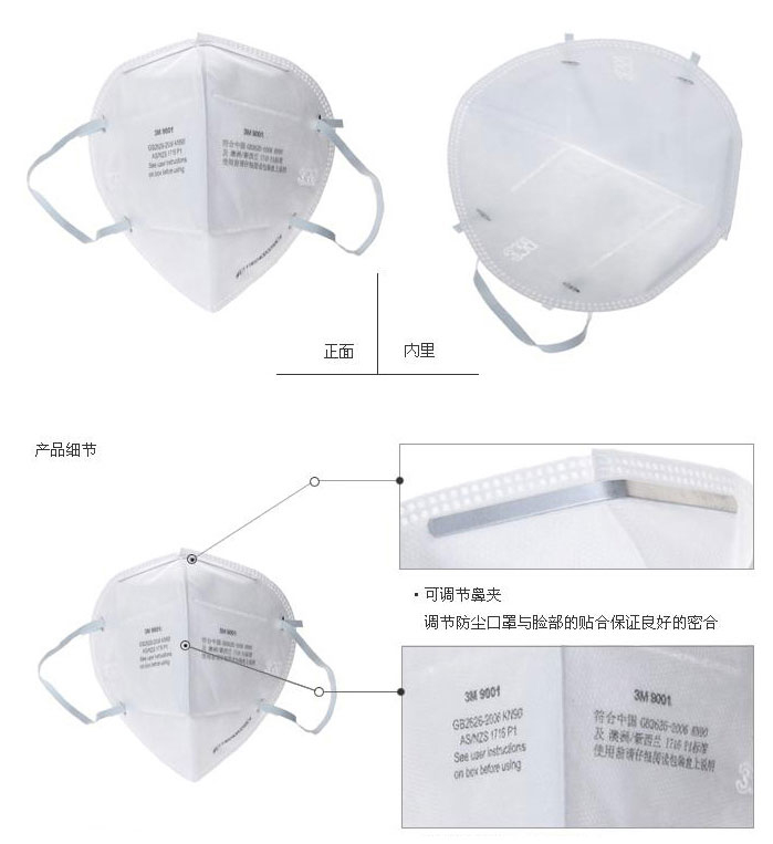 【京东自营】3m 9001 kn90折叠式防护口罩(12只)防pm2.5/防流感