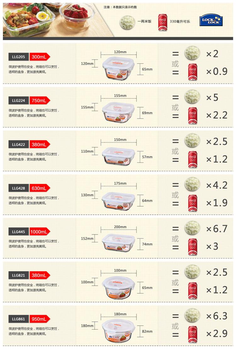 乐扣乐扣(lock&lock)微波炉饭盒 玻璃套装保鲜盒 套装8件套LLG445S005