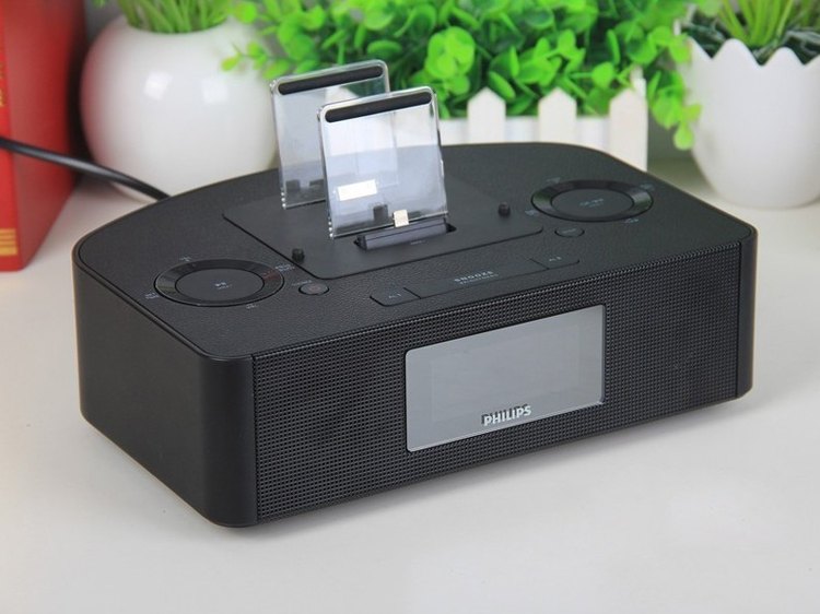 飞利浦（PHILIPS）AJ7260D/93 迷你音响 iphone6/4/5S苹果音响底座双闹钟床头音箱双插口（黑色）
