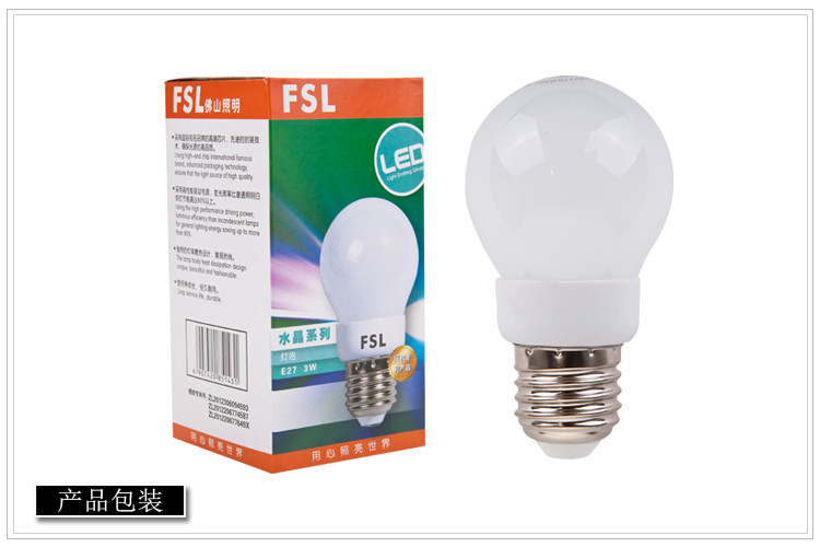 
                                        
                                        佛山照明（FSL）LED灯泡节能灯具3W暖白光3000K E27水晶系列 5支装                