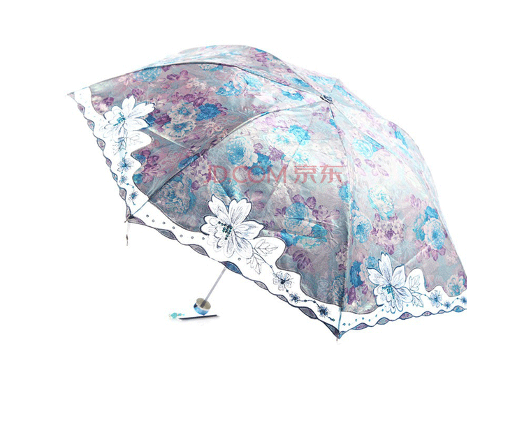 天堂 陌上花开防紫外线三折超轻绣花晴雨伞3101E兰色