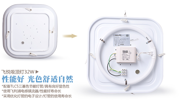飞利浦（PHILIPS）吸顶灯 32W  含光源 卧室照明  飞悦30548