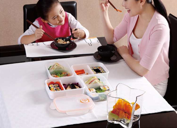 振兴 塑料微波炉双格饭盒 850ml  橙色 FH983