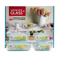 
                                        
                                                                                乐扣乐扣(LOCK&LOCK) 保鲜盒 微波炉饭盒玻璃便当盒四件套（500ml+630ml+750ml+1000ml） LLG445S910                