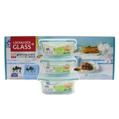 
                                        
                                                                                乐扣乐扣(lock&lock)微波炉饭盒 玻璃套装保鲜盒 套装三件套（500ml*2+750ml）LLG224S901                