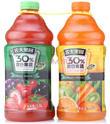 7.9元 农夫果园 30%混合果蔬汁饮料 1.5L*2瓶 喜宴装