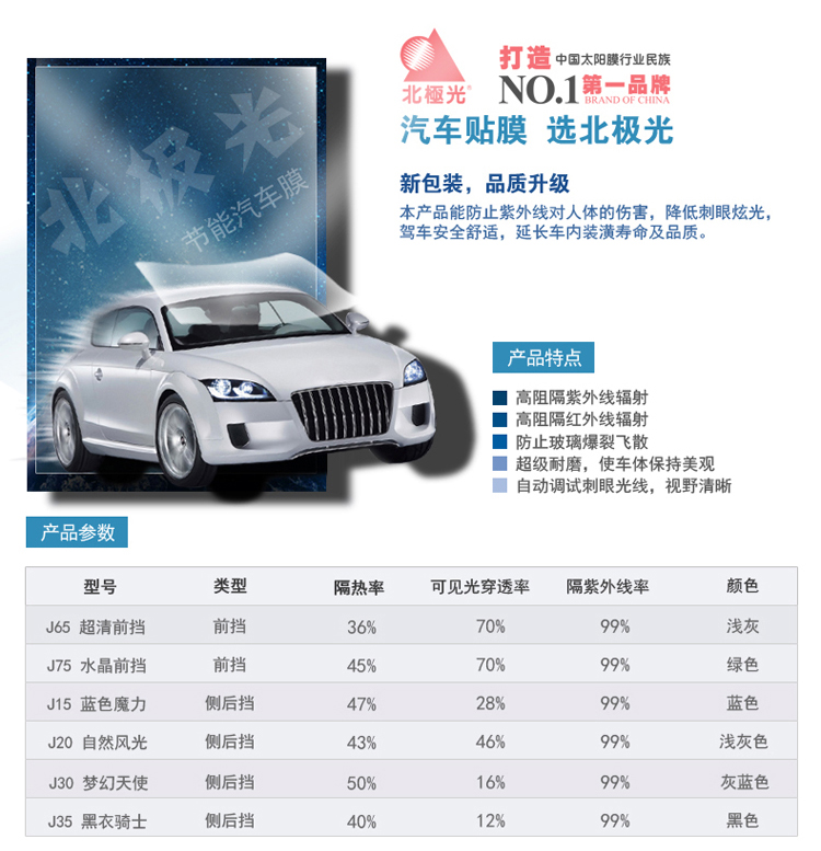 【京东自营】北极光汽车贴膜隔热防爆太阳膜