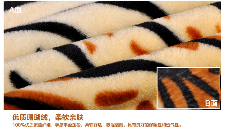 PISCES伊莲 床品家纺 双人亲肤印花珊瑚绒毯子 咖啡虎纹 150*200cm