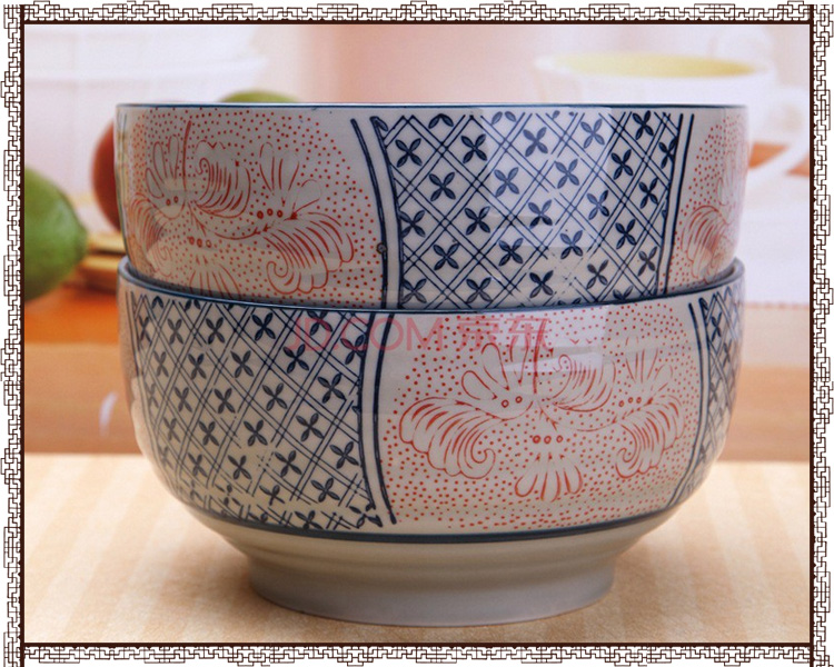 山田烧陶瓷碗套装 釉下彩(7英寸)日式餐具和风汤碗大面碗(2只装) 满天星