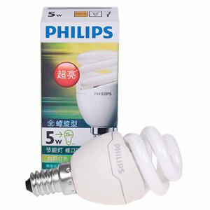 飞利浦Philips  全螺旋 节能灯 5W E14小螺口 暖白色 单支装 黄光