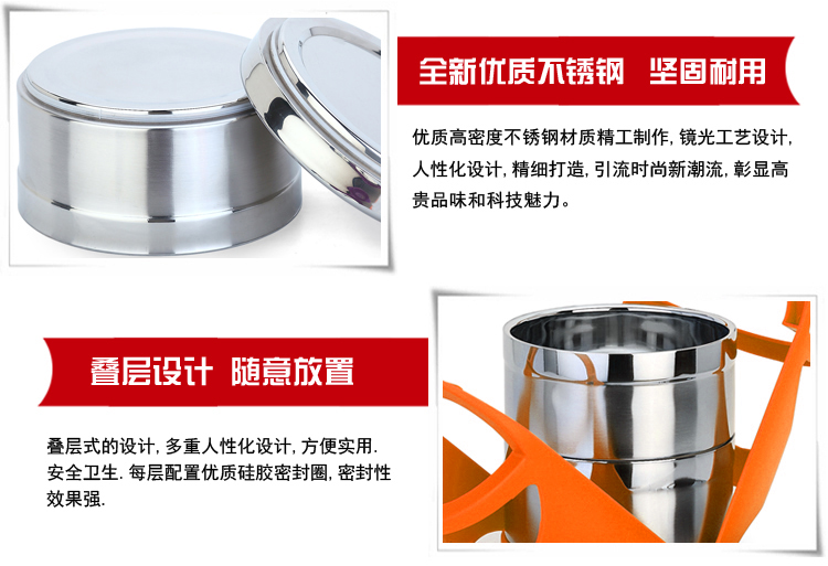 美厨（maxcook） 饭盒 不锈钢 双层保温提篮(桔黄）MCJ-2