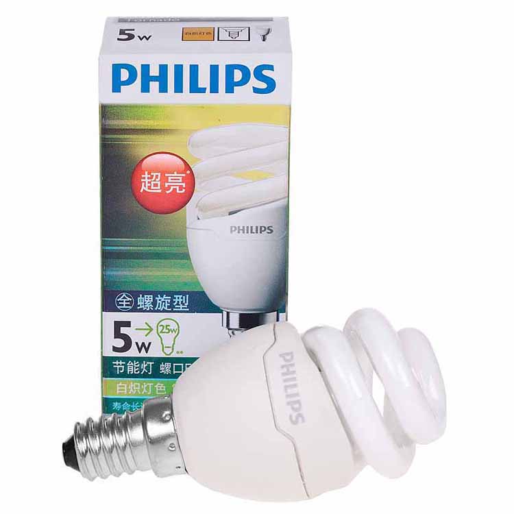 飞利浦Philips  全螺旋 节能灯 5W E14小螺口 暖白色 单支装 黄光