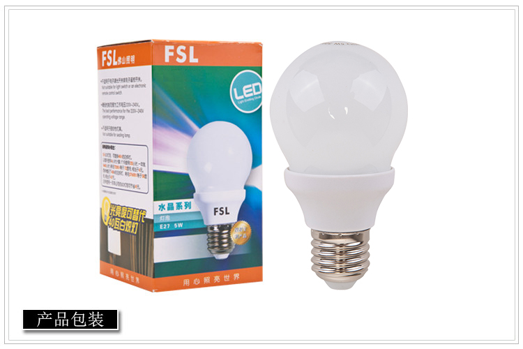 
                                        
                                        佛山照明（FSL）LED节能灯泡5W大口E27日光色6500K 水晶系列 5支装                