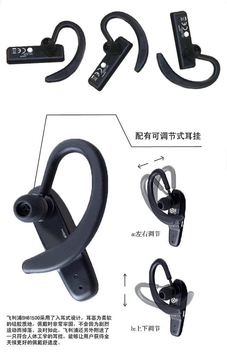 
                                        飞利浦 SHB1500 商务通话蓝牙耳机 通用型 入耳式 黑色                