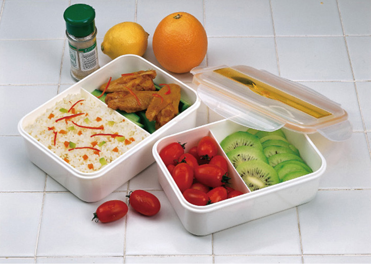 振兴 塑料带更双格饭盒 900ml 橙色 FH985