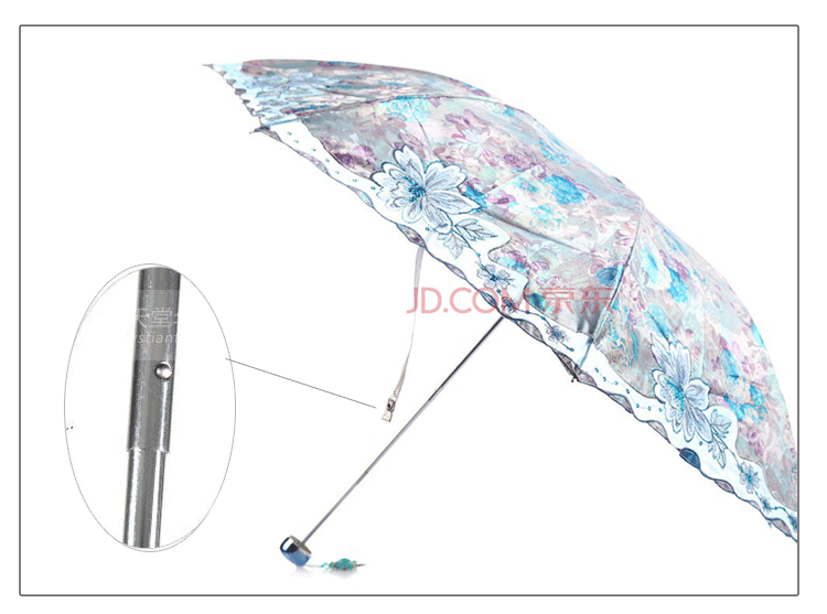 天堂 陌上花开防紫外线三折超轻绣花晴雨伞3101E兰色