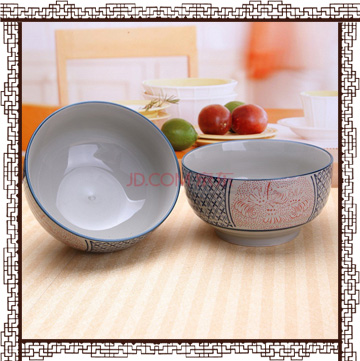 山田烧陶瓷碗套装 釉下彩(7英寸)日式餐具和风汤碗大面碗(2只装) 满天星
