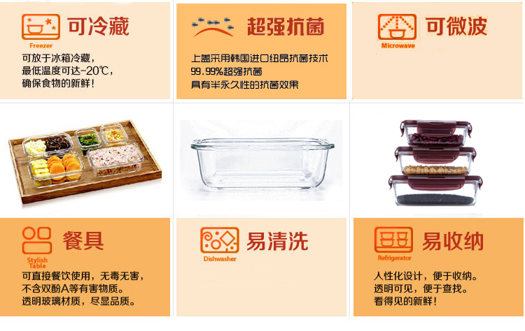 TAFUCO泰福高 耐热抗菌玻璃保鲜盒4件套T-7503