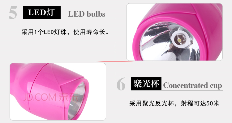 家博士（HOMEBOSS） LED手电筒 充电式家用便携式手电 JBS-S022 粉色