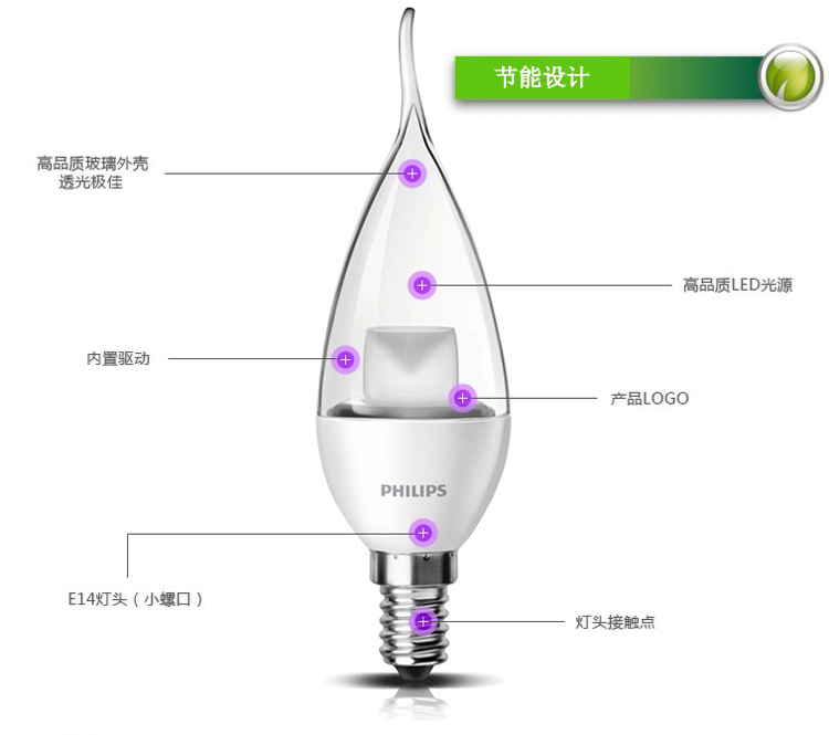 飞利浦（PHILIPS） LED灯泡 摇曳泡4W/E14 暖光色