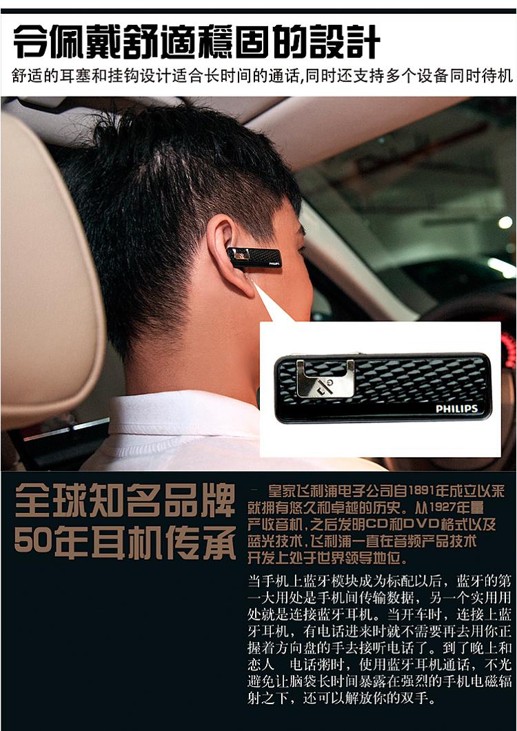 
                                        飞利浦 SHB1500 商务通话蓝牙耳机 通用型 入耳式 黑色                