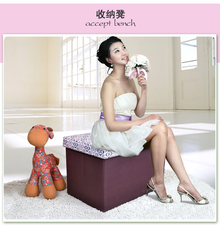 百草园 印花牛津布加长加厚木质收纳箱 百纳箱 咖啡色 欧美式