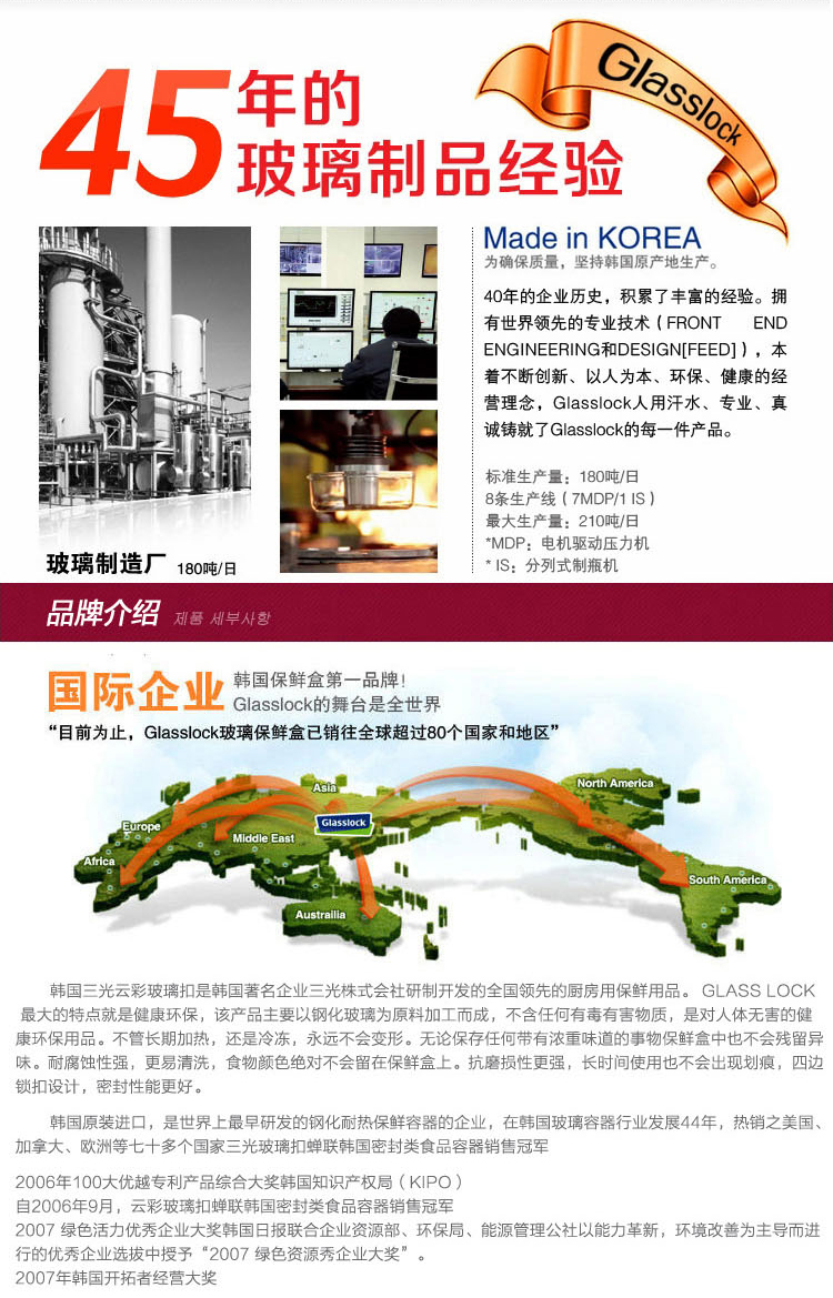三光云彩glasslock 立式高形1000ml玻璃保鲜盒RP528