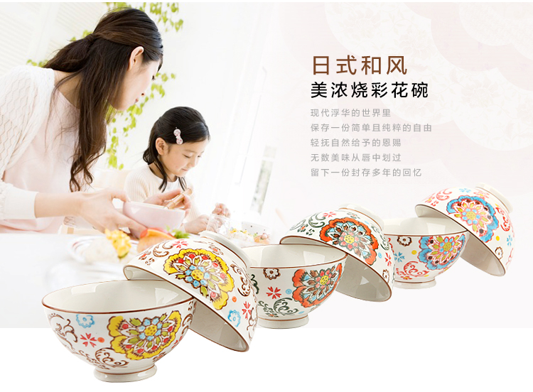 Homix 六只装日式和风陶瓷餐具 美浓烧彩花碗