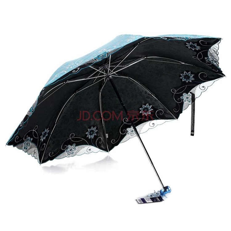 【京东超市】天堂伞 春意阑珊三折超轻绣花晴雨伞33200E蔚兰色