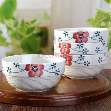 
                                        山田烧米饭碗 陶瓷碗套装(5英寸)釉下彩汤碗日式护边碗(4只装) 瑞雪红                