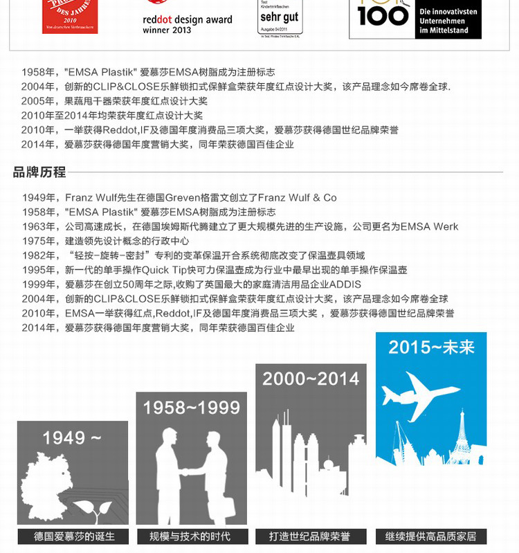 德国爱慕莎(emsa)晶钻耐热玻璃饭盒保鲜盒微波炉碗便当盒密封盒1300ml