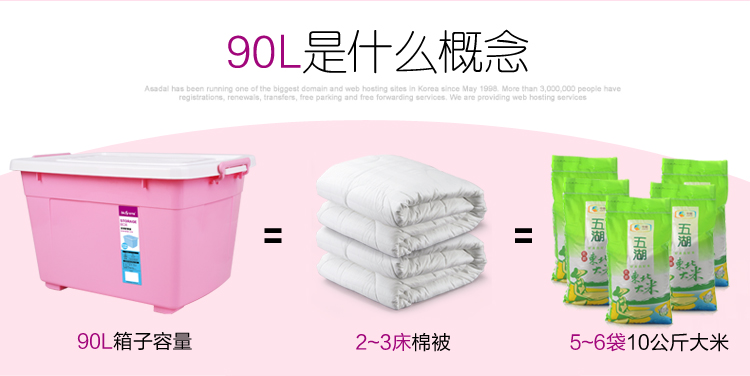 
                                        
                                        百草园 塑料整理箱收纳箱 衣服杂物储物箱 大号90L 2个装 粉色                