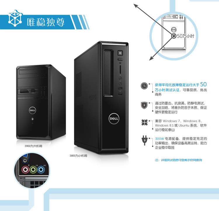 戴尔（DELL）Vostro 3900-R5308M 台式电脑（i3-4160 4G 500G DVDRW 三