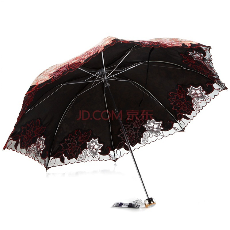 天堂伞 芬芳馥郁三折超轻绣花晴雨伞33203E金橙色
