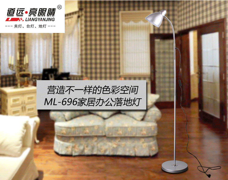 道远亮眼睛 LED落地灯 5W白光 客厅卧室书房现代简约工作阅读LED铁艺落地台灯ML696银色