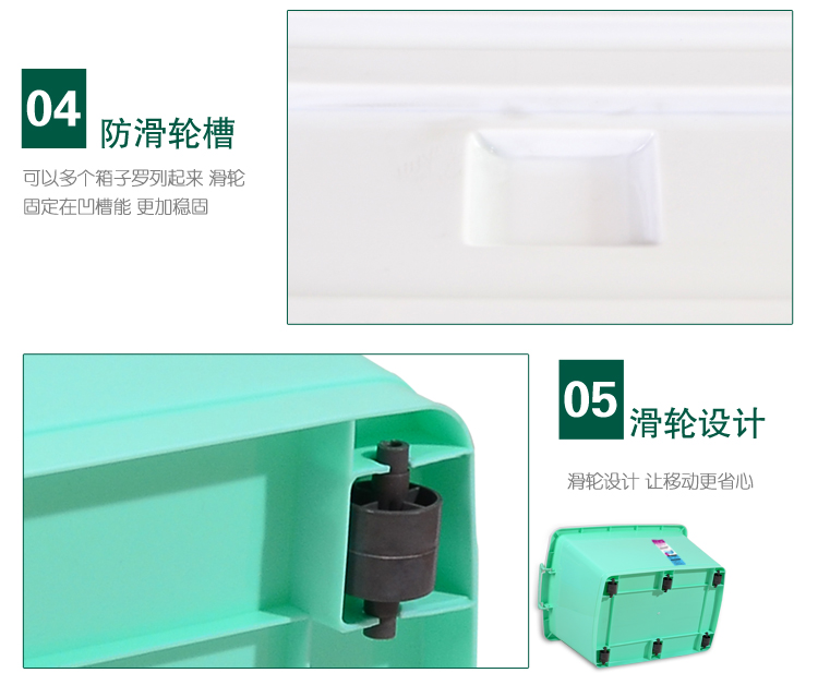 百草园 欧式滑轮塑料整理箱收纳箱 衣服杂物储物箱32L+42L+75L 3个装 糖果绿
