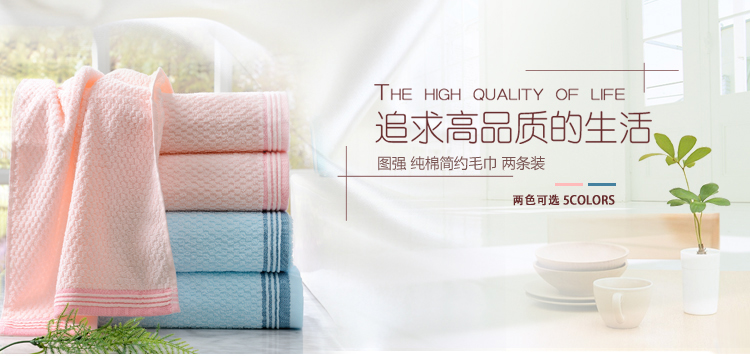 
                                        【京东超市】图强 毛巾家纺 纯棉简约毛巾两条装 蓝色/粉色 75g/条 33*74cm/条                