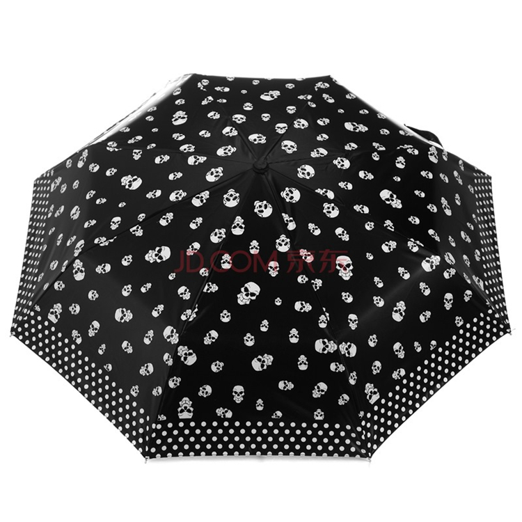 
                                        【京东超市】天堂伞（防晒值UPF50+）黑色摇滚缎面黑胶三折晴雨伞31007E黑图外                