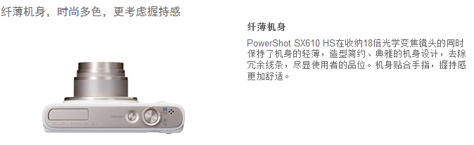 佳能（Canon）PowerShot SX610 HS 数码相机（2020万像素 、18倍光学变焦）白色单机版