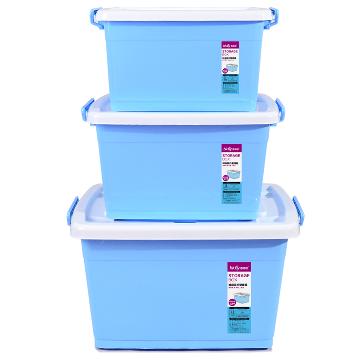 百草园 欧式滑轮塑料整理箱收纳箱 衣服杂物储物箱32L+42L+75L 3个装 糖果蓝