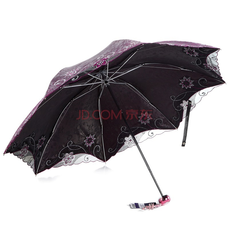 天堂伞 春意阑珊三折超轻绣花晴雨伞33200E深玫红