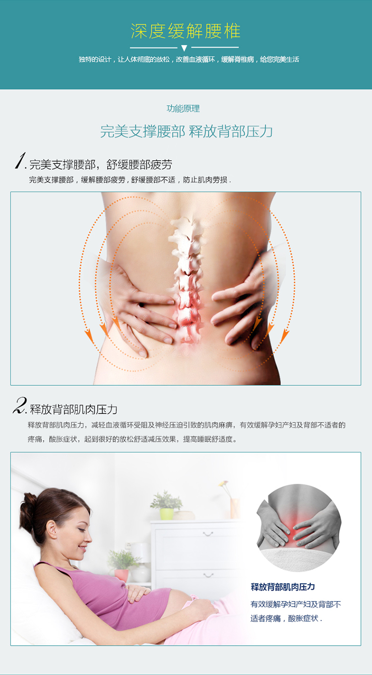 恒源祥豪华温感慢回弹护腰减压靠垫