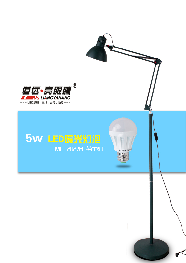 
                                        道远亮眼睛 LED落地灯 5W暖光 客厅卧室书房现代简约工作阅读落地台灯ML2027H墨绿色                