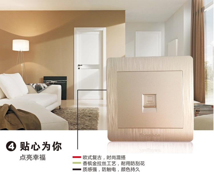
                                        藤本86型墙壁开关面板插座一位八芯电脑插座/办公用电脑插座/家用电脑插座L3香槟金拉丝系列                