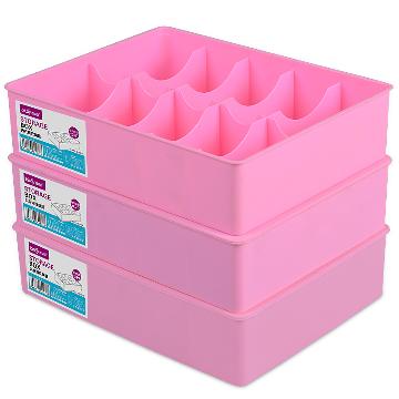 
                                        
                                                            百草园(bicoy)塑料收纳盒 内衣收纳盒储物盒3件套(10格塑料盒 粉色)                