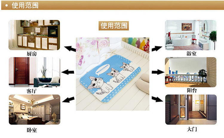 
                                        
                                                            青苇 个性印染 地垫门垫 吸水防滑 浴室厨房脚垫 猫咪 蓝底50*80cm                