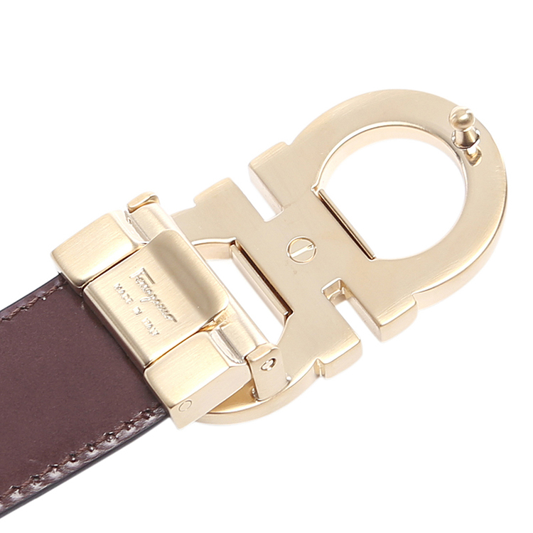 salvatore ferragamo 菲拉格慕 男士黑色牛皮光面金色logo板扣腰带