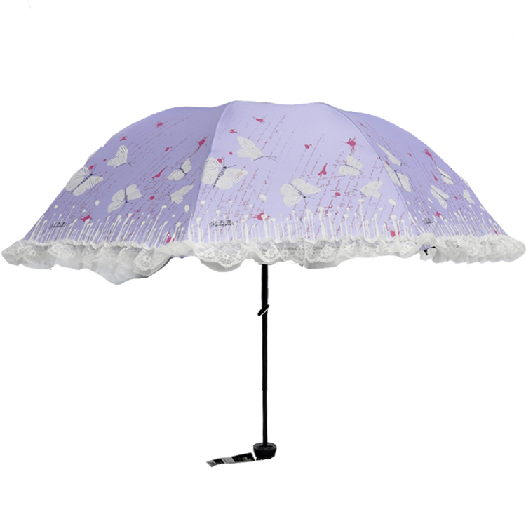 天堂伞 迎春公主黑胶三折晴雨伞33143E莲色